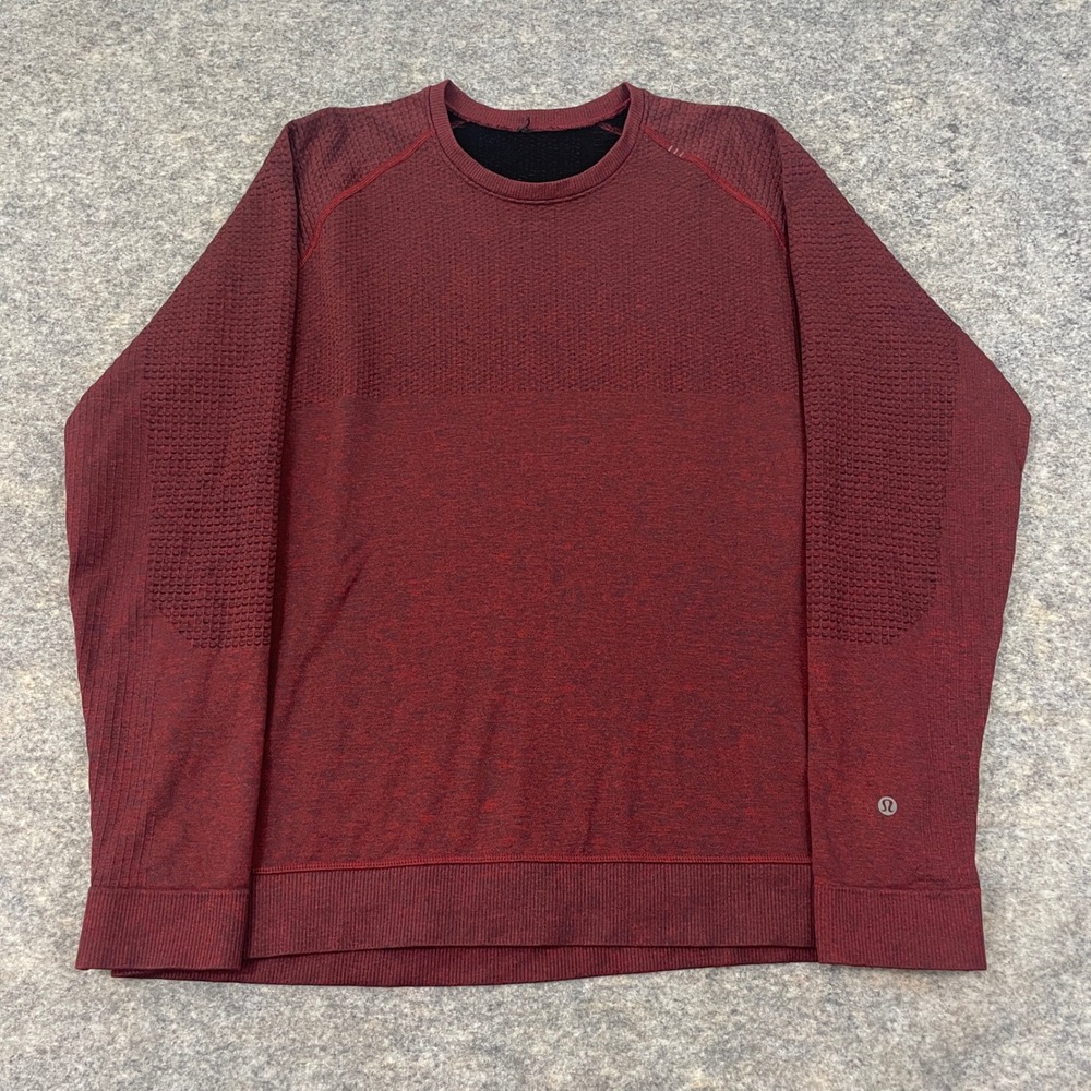 Lululemon Men's Red Textured Long Sleeve Crew Sweatshirt Seamless XL
